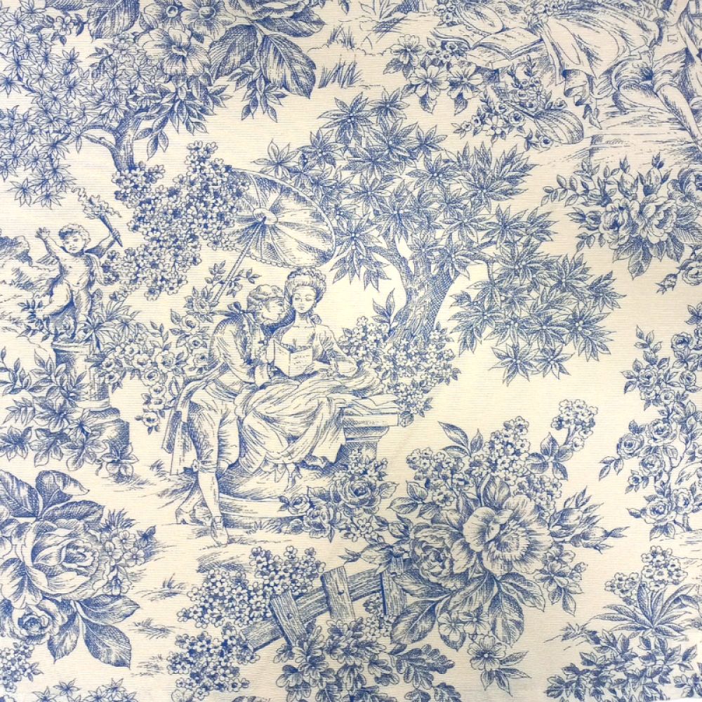 Noleggio Tovaglia Cotone Toile de Jouy cm.330x330 - Blu