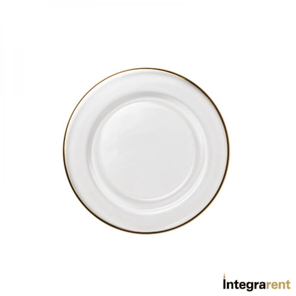 Noleggio piattino pane vetro trasparente filo oro Ø cm.16 per Catering