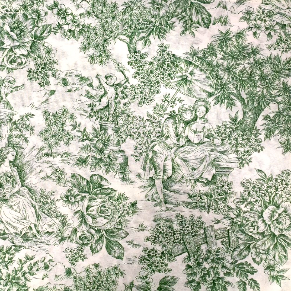 Noleggio Tovaglia Cotone Toile de Jouy cm.330x330 - Verde