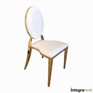 Noleggio Sedia Margaux Gold con cuscino e schienale in Ecopelle Bianco