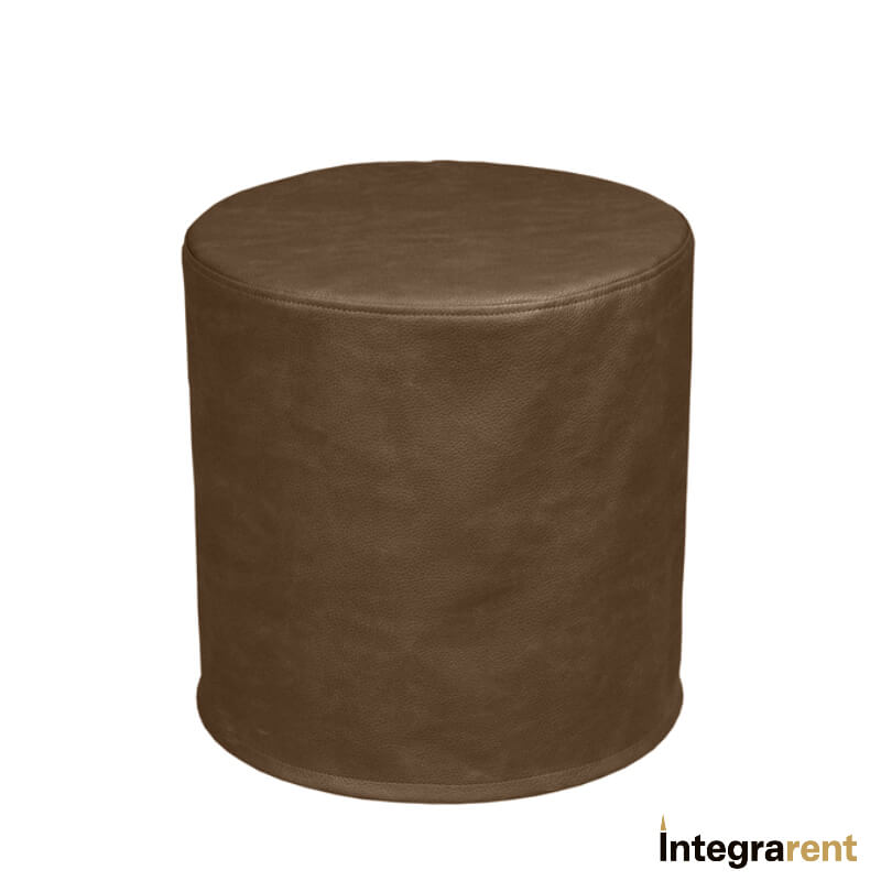 Noleggio pouf tondo in pelle goffrata marrone per Catering